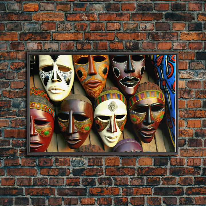 African Traditional Masks Framed Canvas Wall Art | Canvas Print Decor for Home & Office Decoration I Ready To Hang Canvas