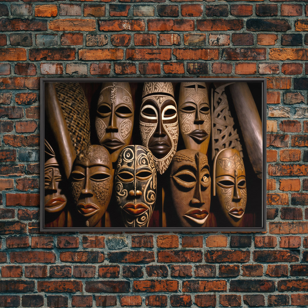 African Traditional Masks Framed Canvas Wall Art | Canvas Print Decor for Home & Office Decoration I Ready To Hang Canvas Print