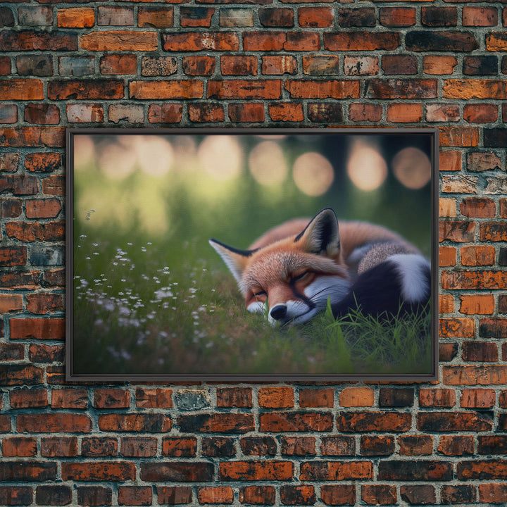 Napping fox Framed Canvas Wall Art, Canvas Print Decor for Home & Office Decoration Canvas Ready to Hang, cute fox art