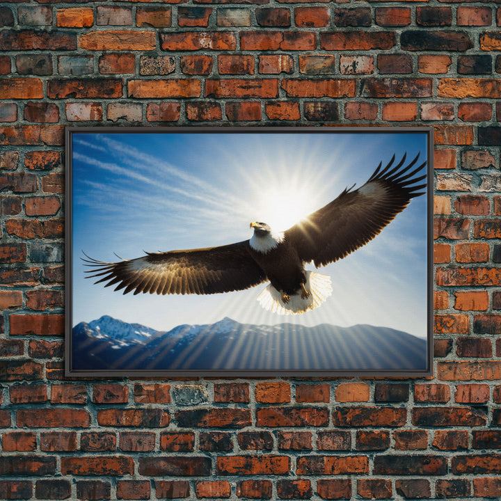 Bald Eagle in a Mountain Clouds Canvas Wall Art Design, Framed Canvas Print Decor for Home & Office Decoration, CANVAS READY to Hang