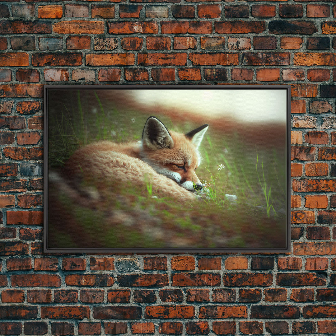 Cute Sleepy Fox Art, Animal Prints, Nature Art, Framed Canvas Print, Cute animal wall art, above sofa art