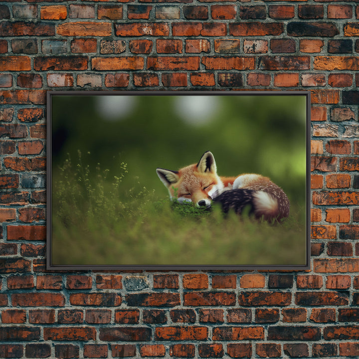 Cute Sleepy Fox Art, Animal Prints, Nature Art, Framed Canvas Print, Cute animal wall art, above sofa art