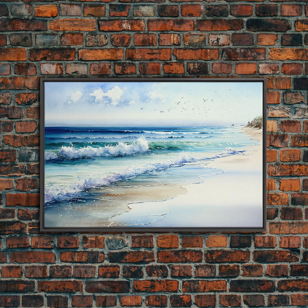 framed ocean art, beach wall art, framed wall art, living room wall decor, abstract landscape art, framed canvas print