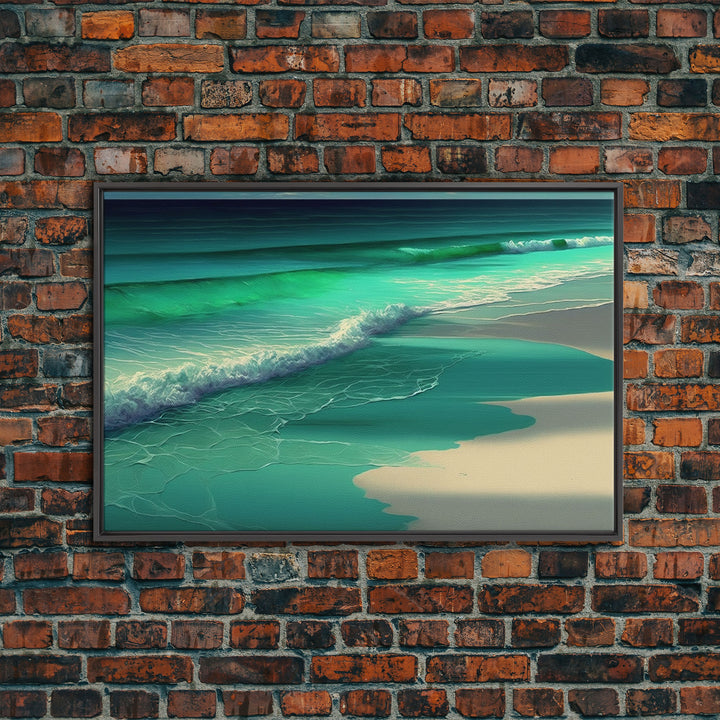 Canvas Print, Painting of Emerald Green Waves, Framed Canvas Art