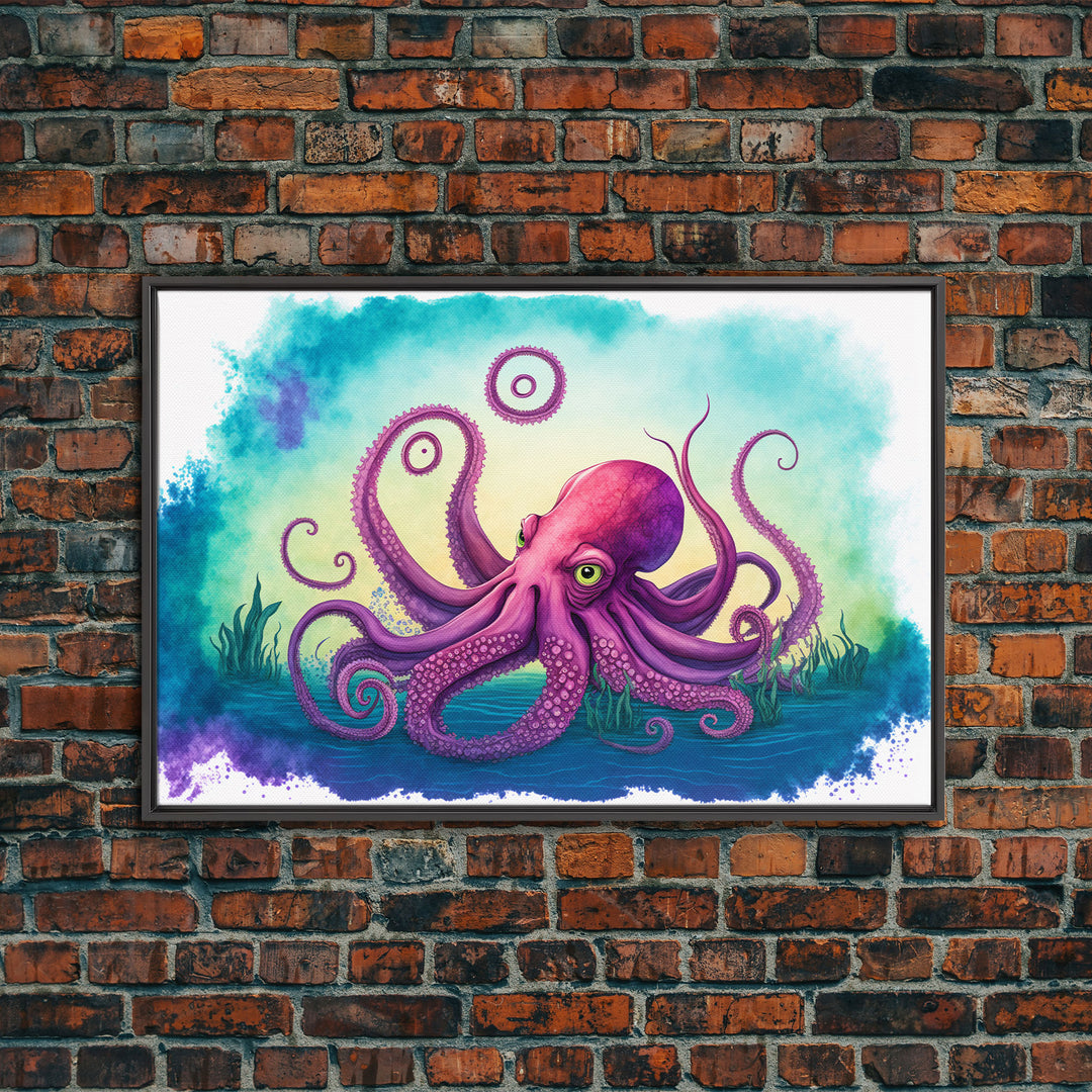 Octopus Art, Animal Prints, Framed Canvas Print, Ocean Themed Wall Art