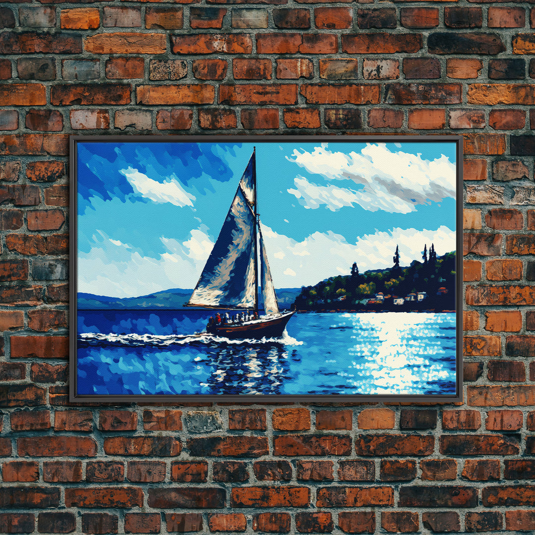 Blue Sky and Blue Sea There's Nothing Else For Me, Framed Canvas Print, Oil Painting Style, Sailing / Sail Boat Art