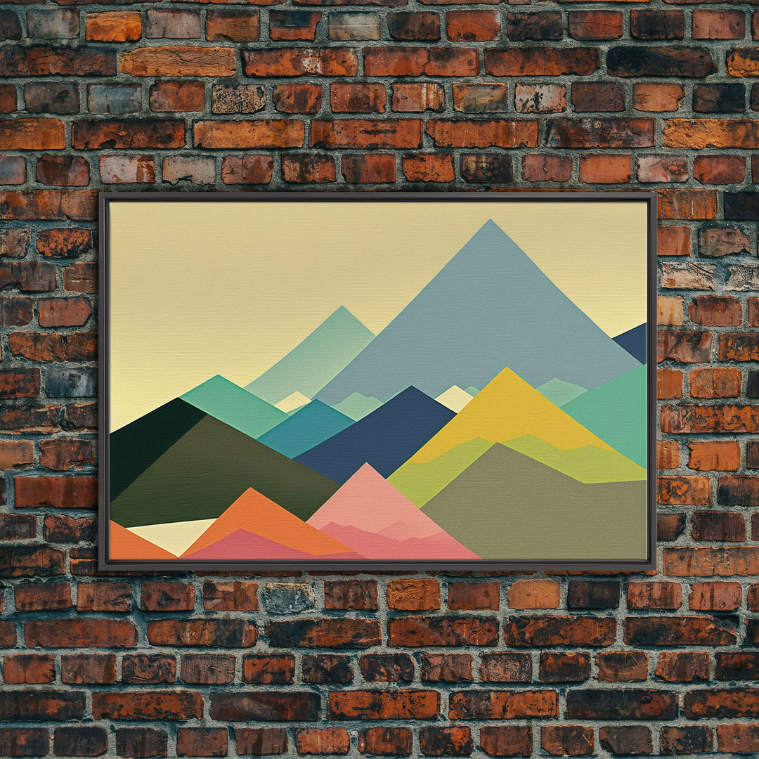 Swedish Style Art, Framed Canvas Print, Colorful Mountain Landscape Pop Art Style