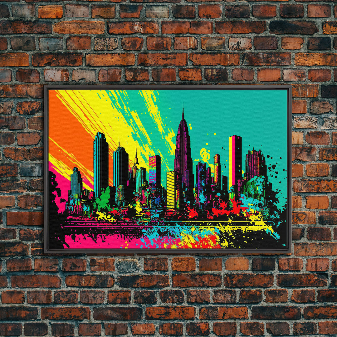 Chicago City Skyline Graffiti Art, Framed Canvas Print, Large Office Wall Decor, Huge Living Room Art