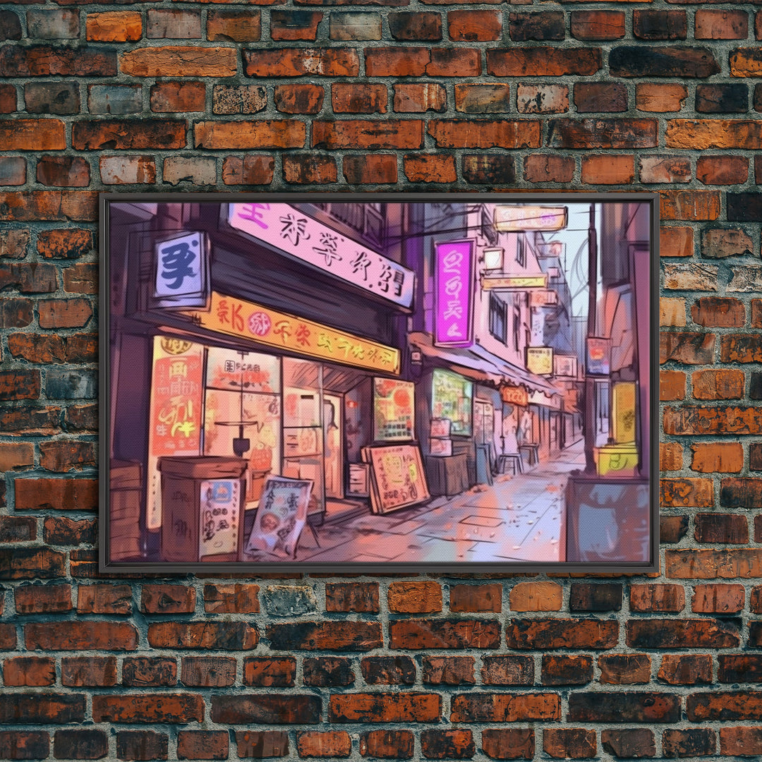 Tokyo Newspaper Kiosk - Downtown Tokyo In the 80s - Framed Canvas Print - Outrun Style Decor - Wall Art