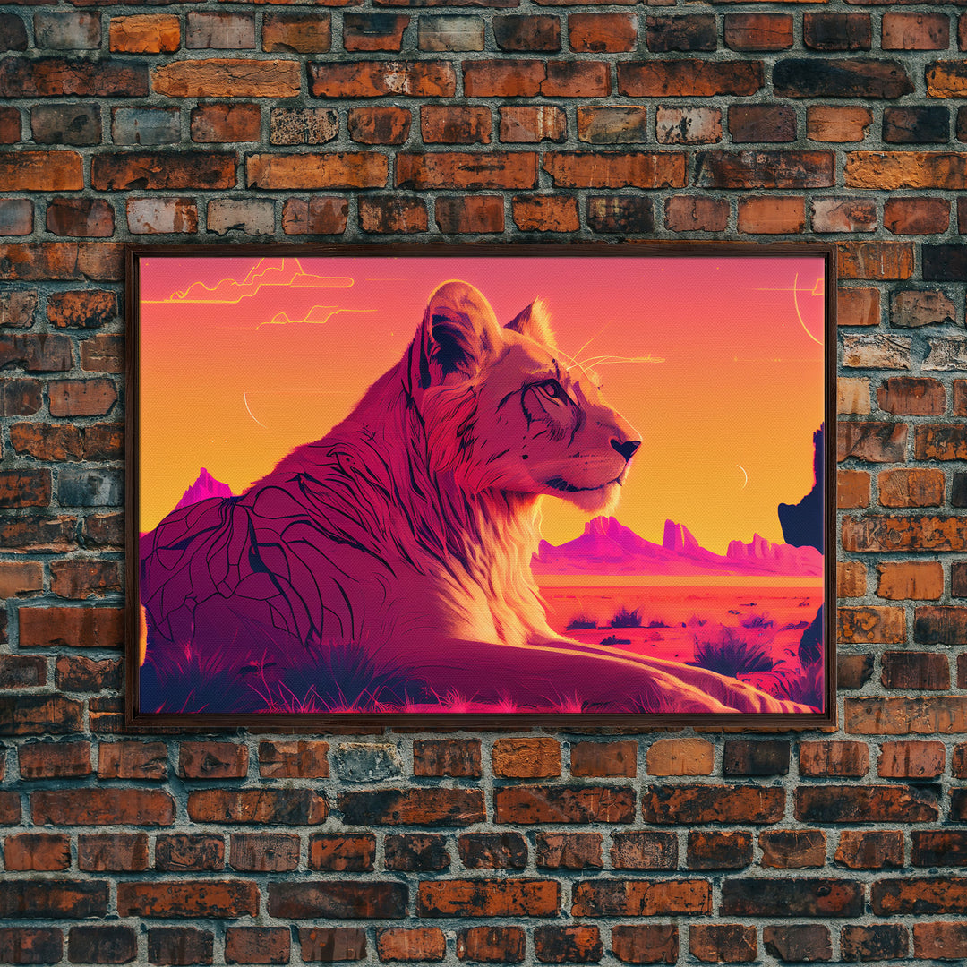 Cool lioness art, boss lady art, framed canvas print, pastel art of Africa