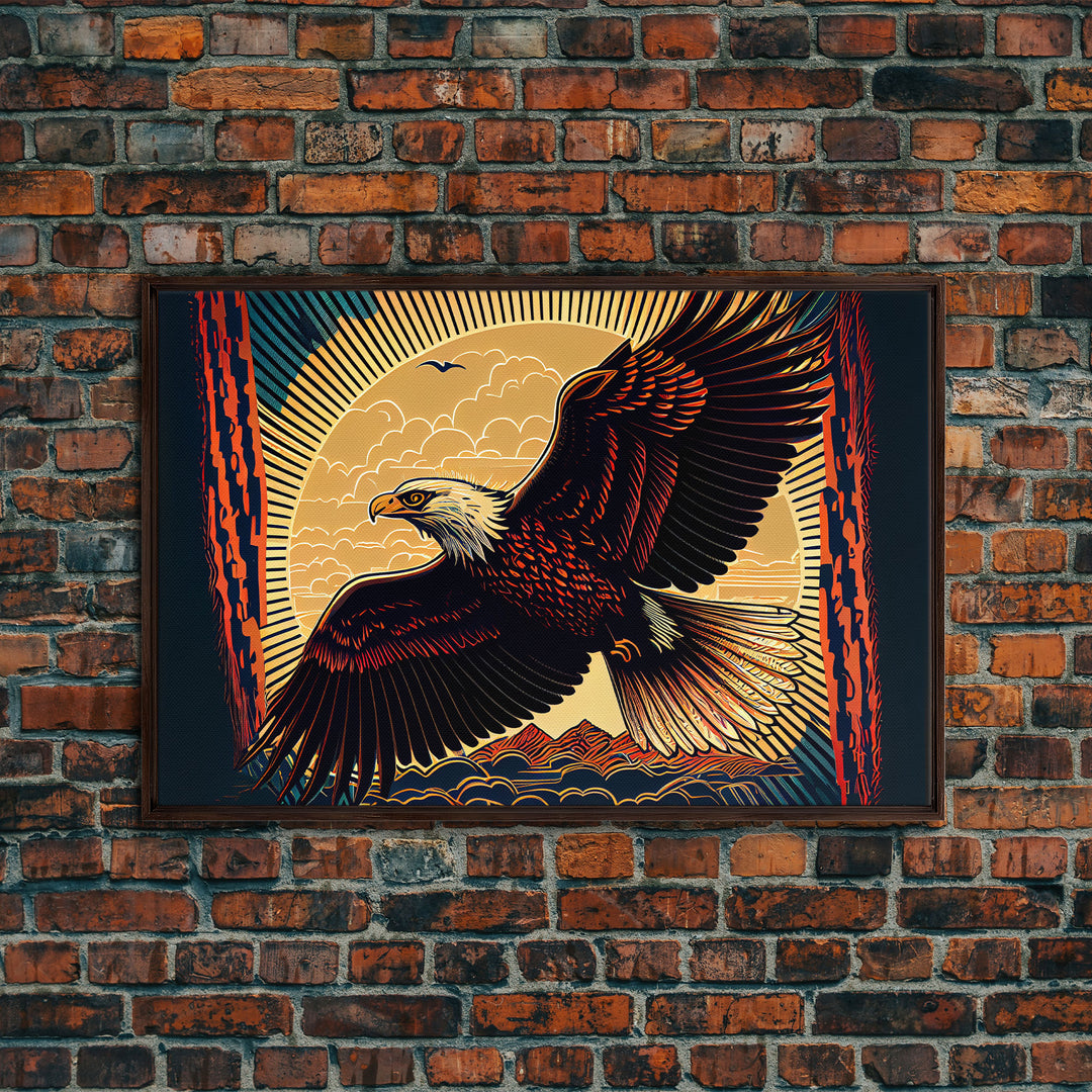 Bald eagle mural art, framed canvas print, framed wall art, cool bedroom wall decor