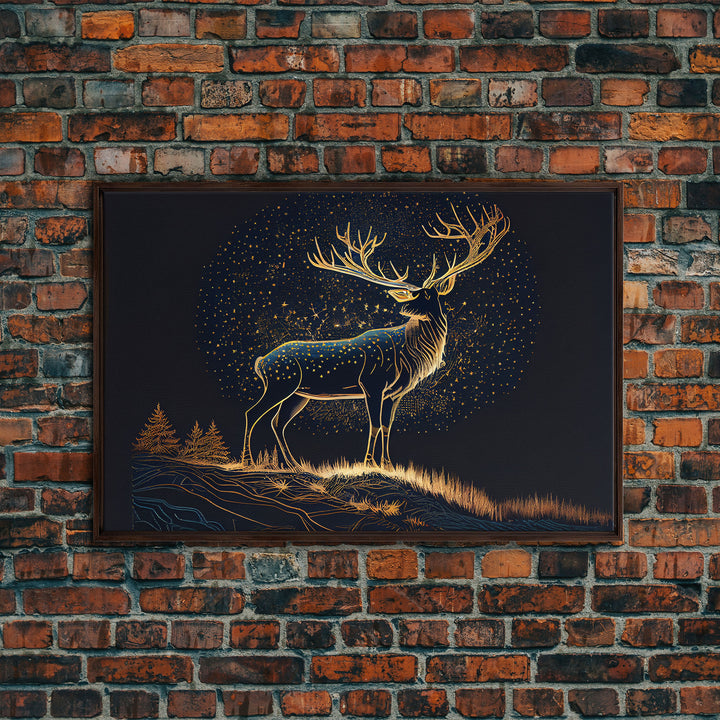 Deer made of stars, reflection stag, framed canvas print, unique wall art, starry night stag