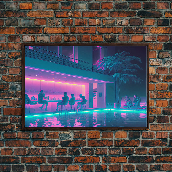 The Lounge - Vaporwave bar decor, framed canvas print, pastel synthwave art, colorful wall decor