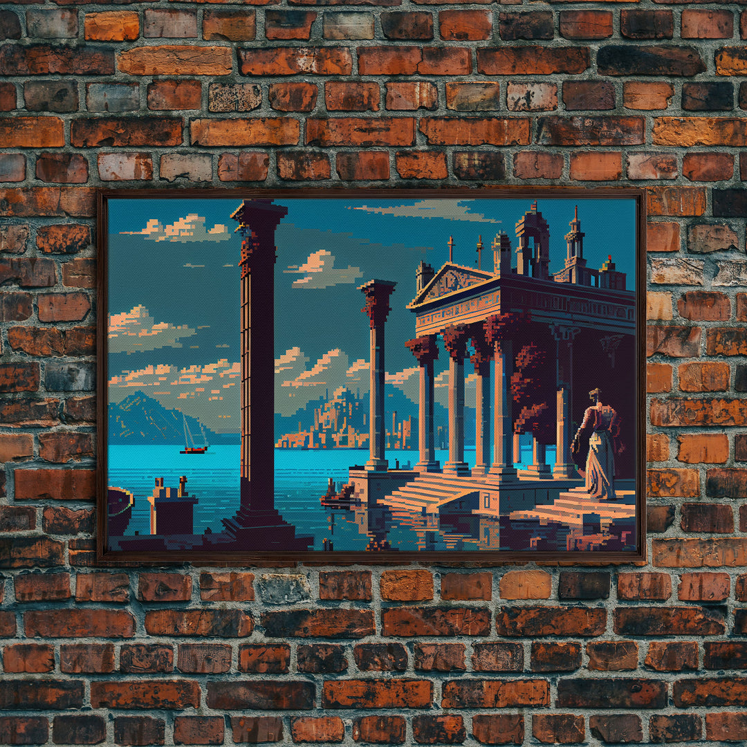 Ancient Roman Architecture, 8 bit pixel art, framed canvas print