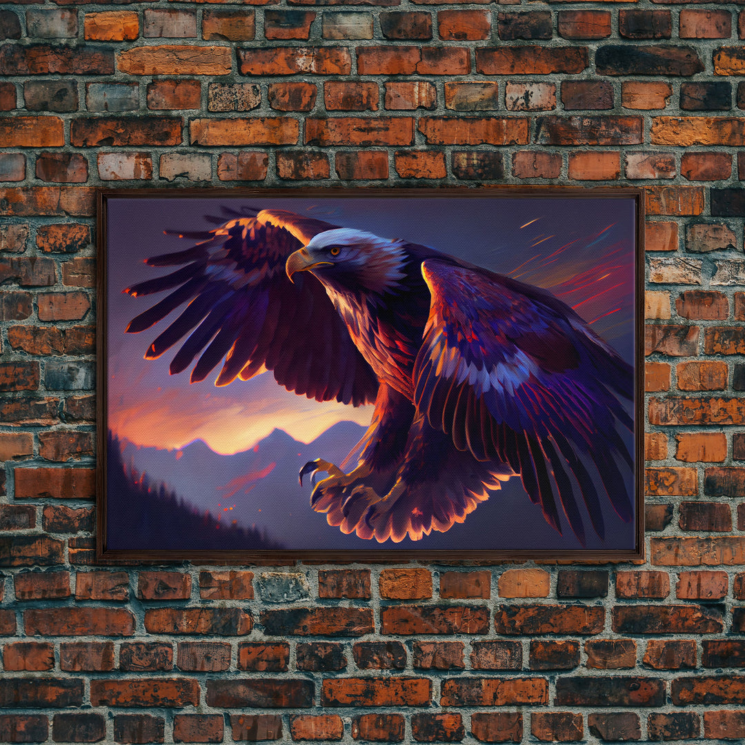 Bald Eagle on the hunt, birds of prey animal prints, framed canvas print, American Bald Eagle Art