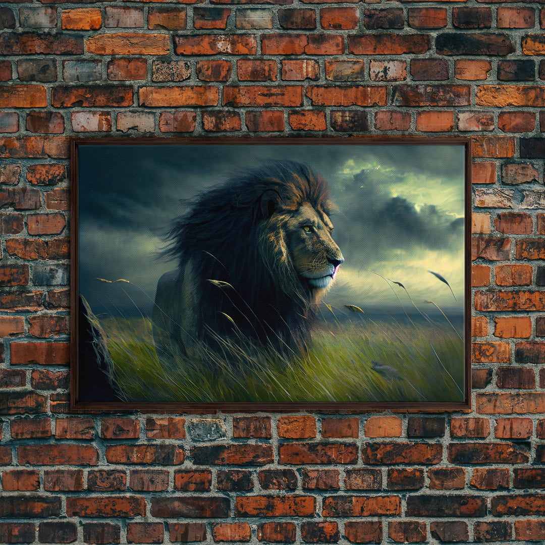 Lion Wall Art | Lion Canvas | Majestic Lion Canvas Wall Art | Framed Canvas Print | Watercolor painting of a Lion