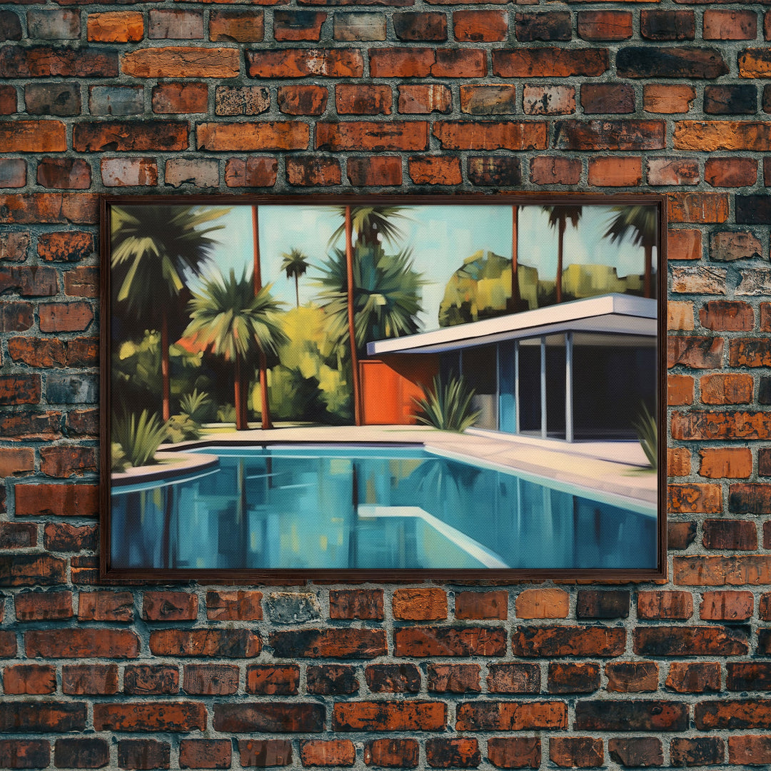 The Pool House, Mid Century Modern Decor, Framed Wall Art, Architectural Print, Retro Art, Swimming Pool Art, Framed Painting