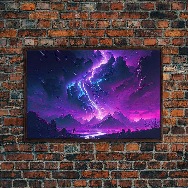 The Lightning Storm, framed canvas print, synthwave style fantasy art