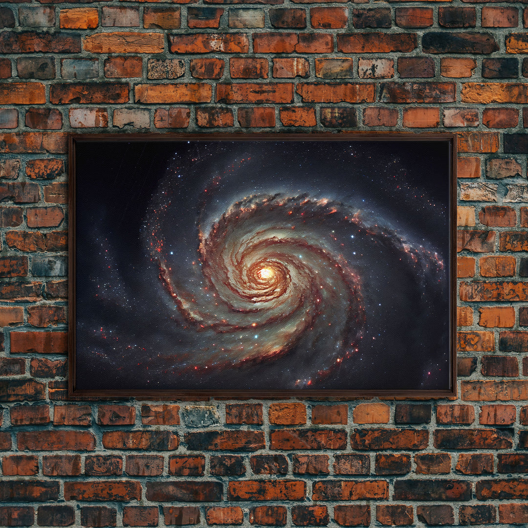 Watercolor of a distant spiral galaxy, framed canvas print, framed space art, above couch space art