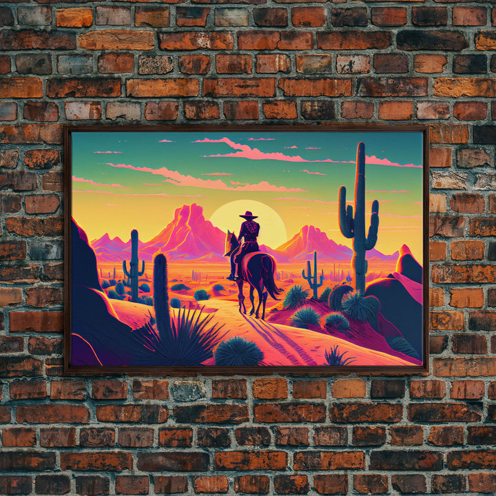 Cowboy Wild West Valley Sunset Mountains Cactus Fine Art Print, Wall Art Print, Wall Poster, Wall Décor