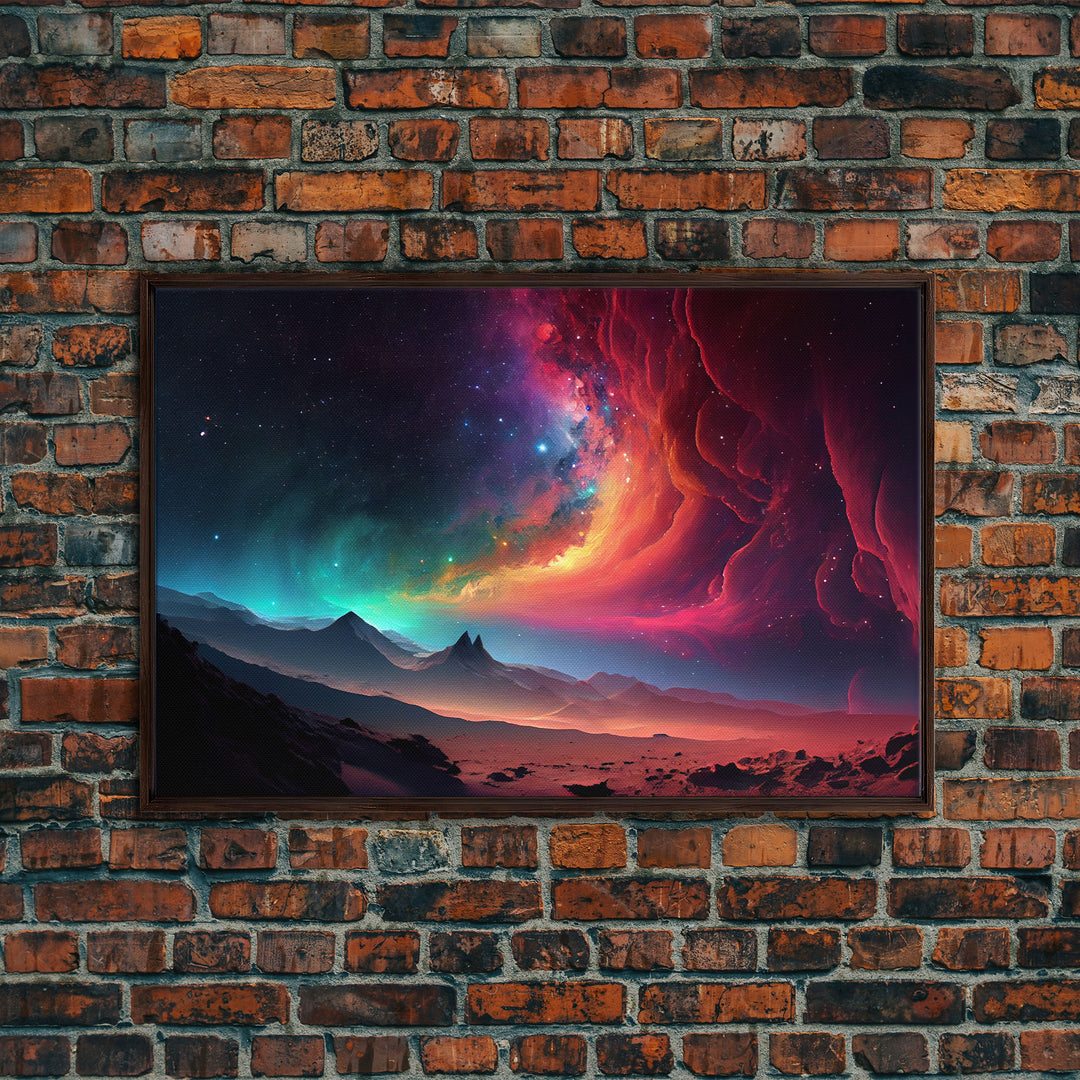 Colorful Galaxy Full of Stars, Framed Canvas Print, Unique Wall Art, Large Format Art, Retro Synthwave Style Space Art