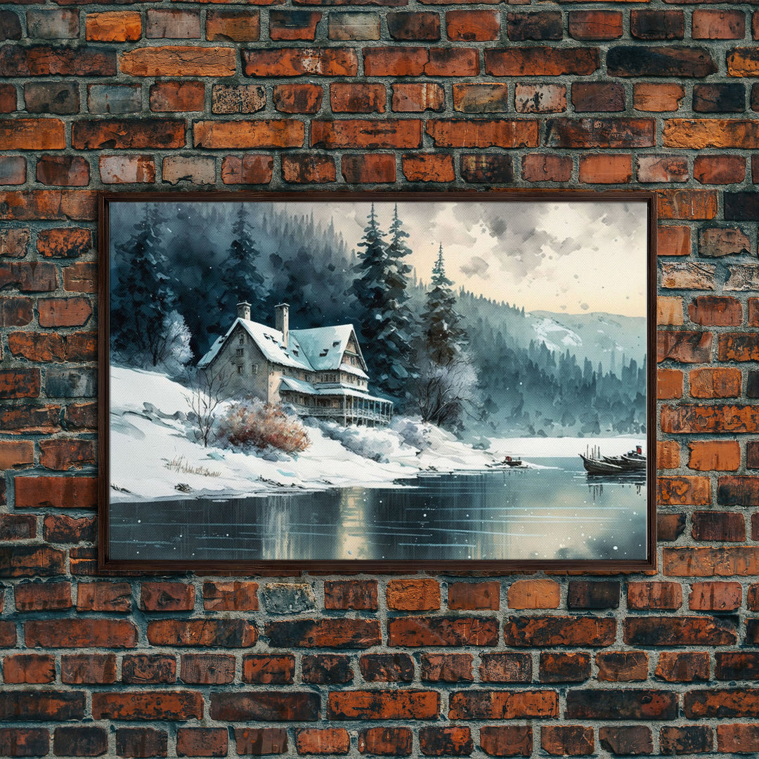 Snow Covered Landscape Art | Framed Canvas Print | Snowy Winter Scene | Boho Minimalist Modern Art | Art For Winter Cabin