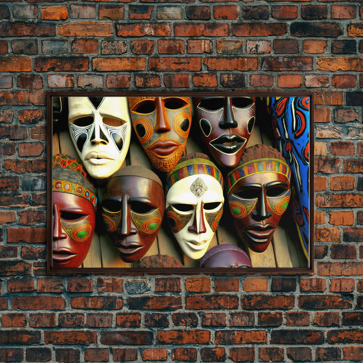 African Traditional Masks Framed Canvas Wall Art | Canvas Print Decor for Home & Office Decoration I Ready To Hang Canvas