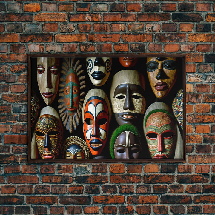 African Traditional Masks Framed Canvas Wall Art | Canvas Print Decor for Home & Office Decoration I Ready To Hang Canvas