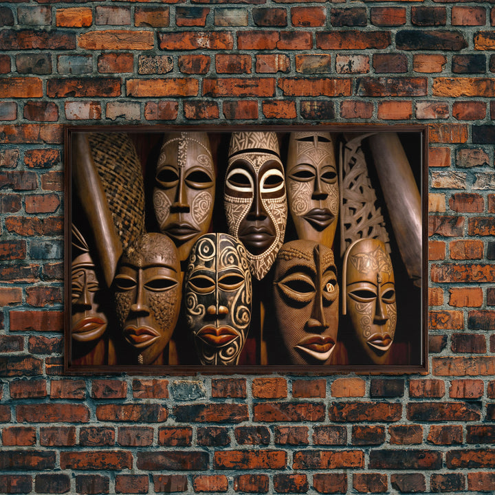 African Traditional Masks Framed Canvas Wall Art | Canvas Print Decor for Home & Office Decoration I Ready To Hang Canvas Print