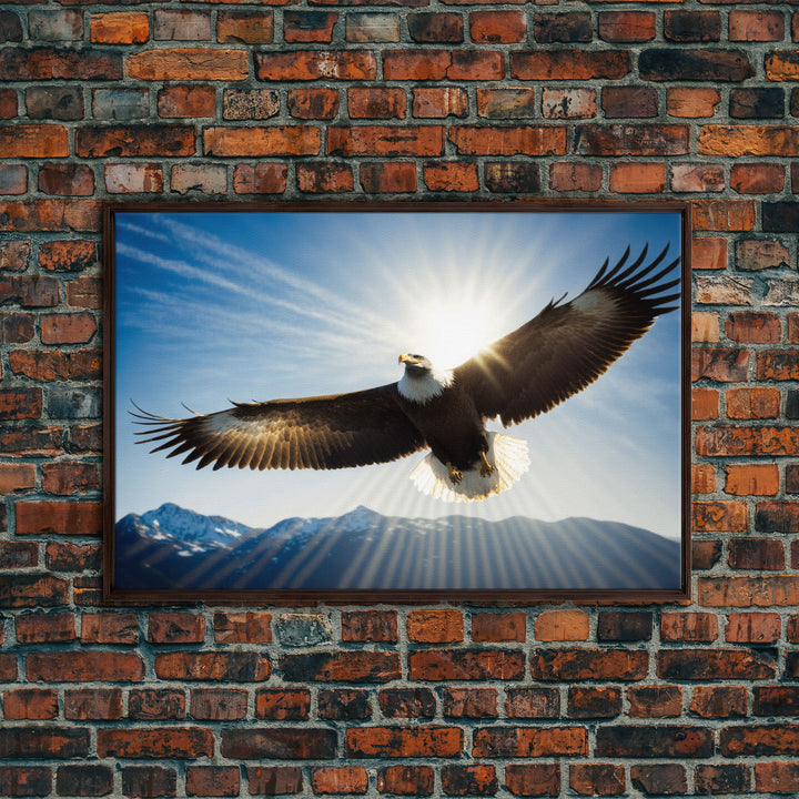 Bald Eagle in a Mountain Clouds Canvas Wall Art Design, Framed Canvas Print Decor for Home & Office Decoration, CANVAS READY to Hang