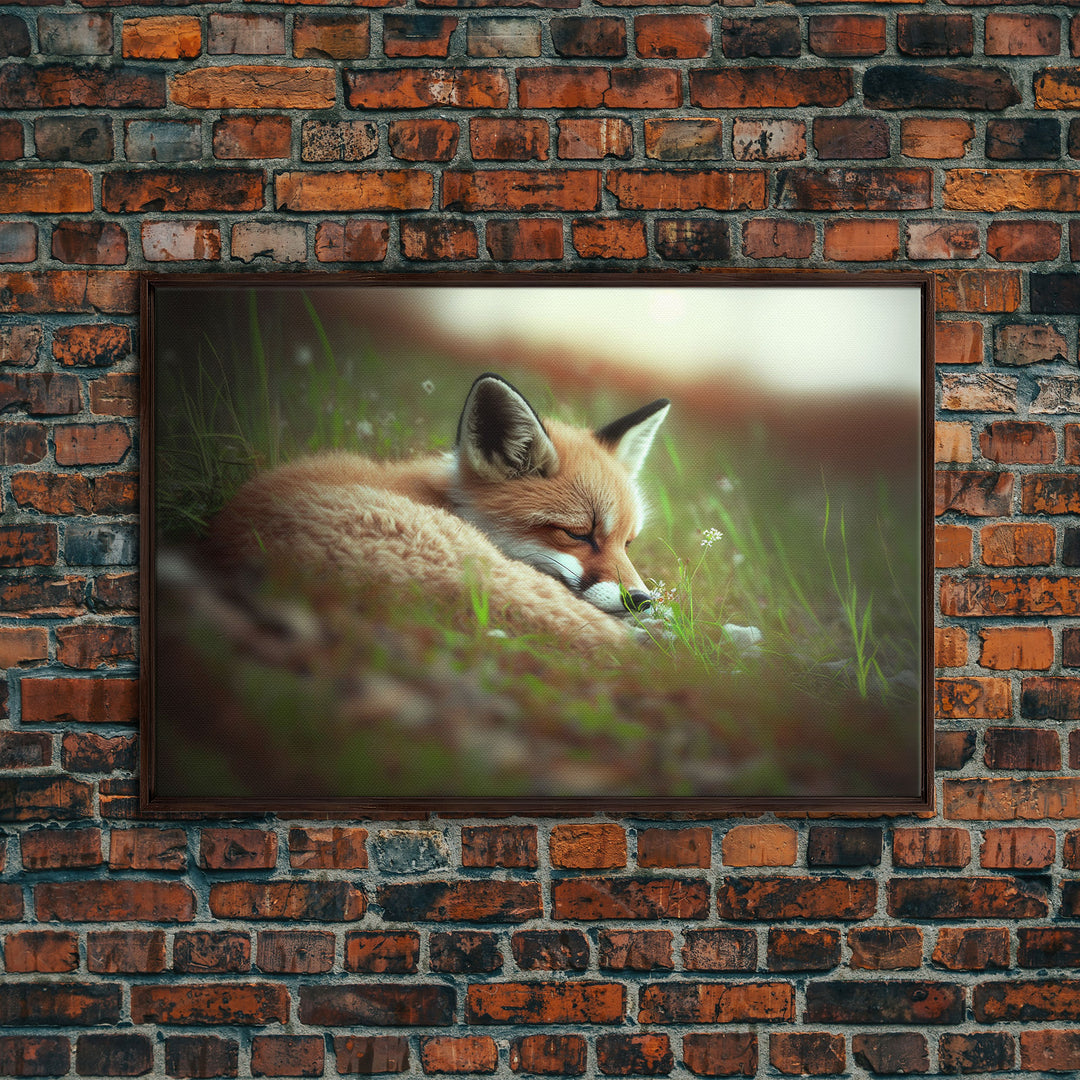 Cute Sleepy Fox Art, Animal Prints, Nature Art, Framed Canvas Print, Cute animal wall art, above sofa art