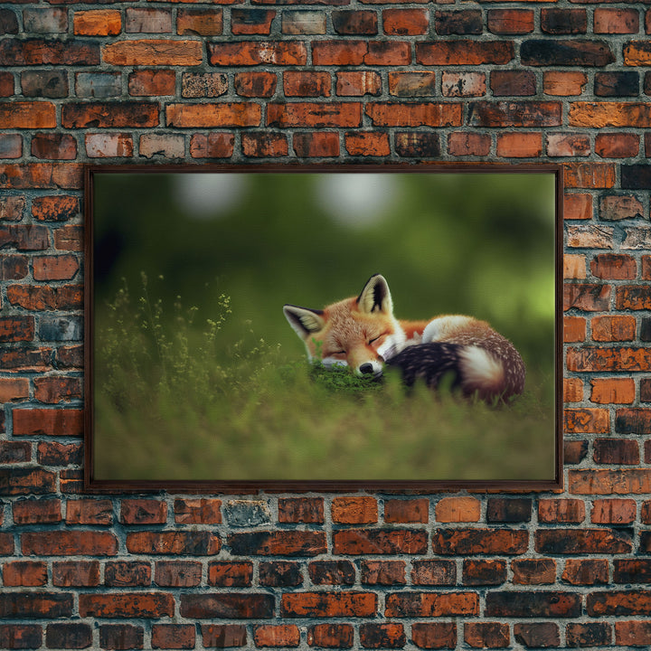 Cute Sleepy Fox Art, Animal Prints, Nature Art, Framed Canvas Print, Cute animal wall art, above sofa art