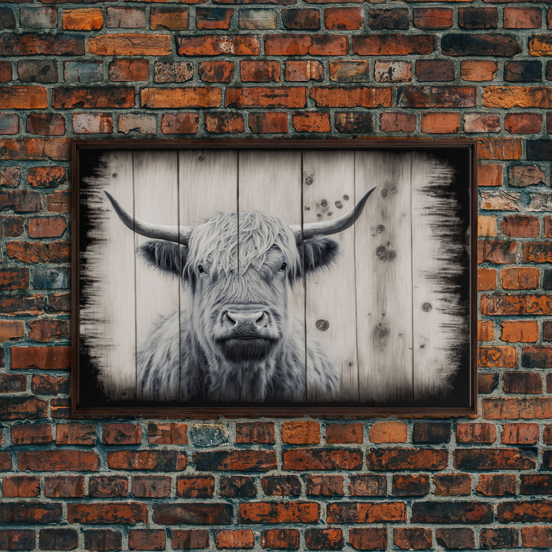 Highland Cattle / Cow Canvas Print, Framed Canvas Wall Art, Modern Farmhouse Wall Decor, Primitive / Boho Vintage Style Cattle Company Decor