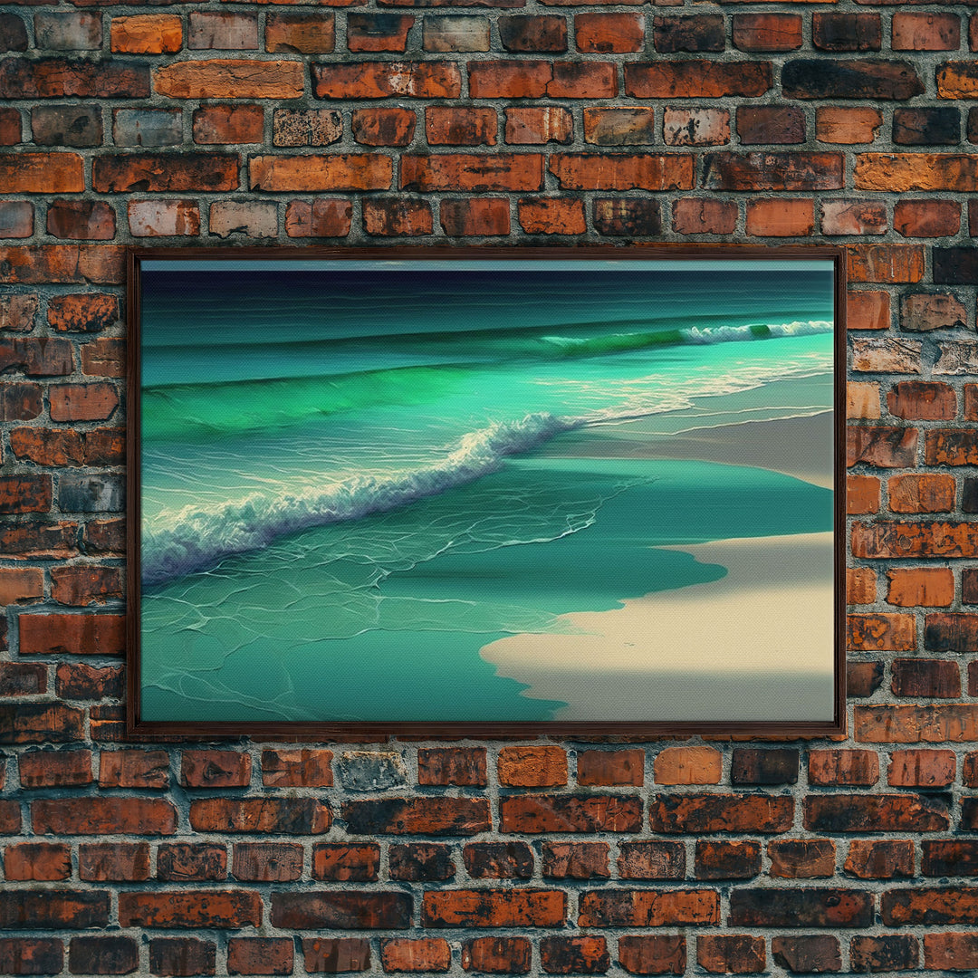 Canvas Print, Painting of Emerald Green Waves, Framed Canvas Art