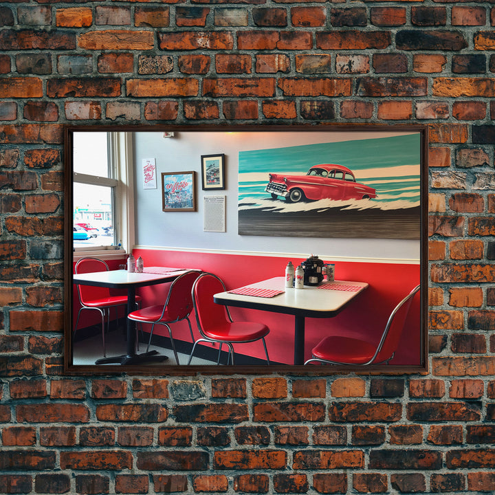 Odd Diner Art, Psychedelic Dream Art, Framed Canvas Print, Painting in a Painting