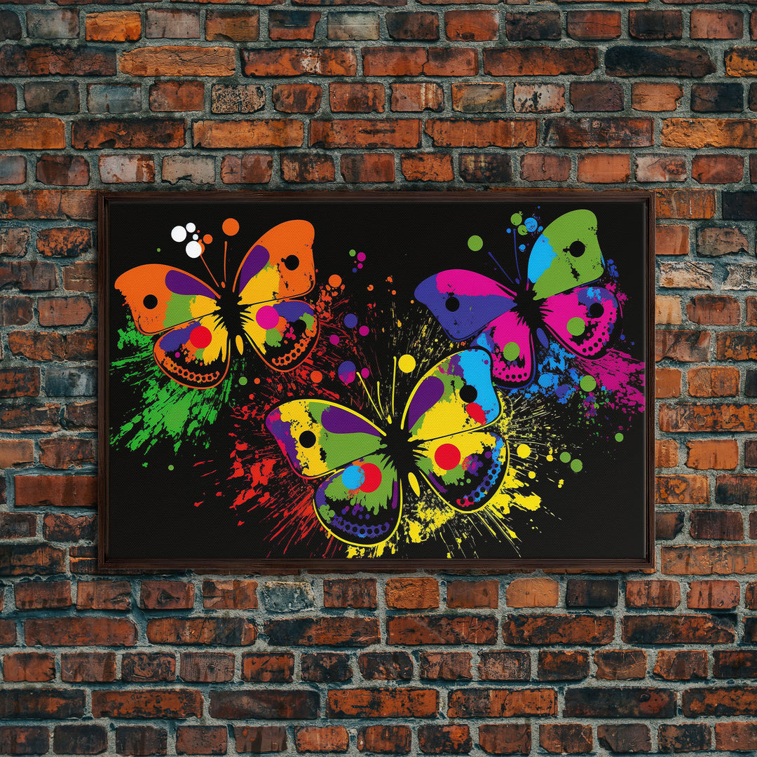 Vibrant Graffiti Butterfly Punk Art, Street Art, Framed Canvas Print, Huge Wall Art, Contemporary Alternative Art