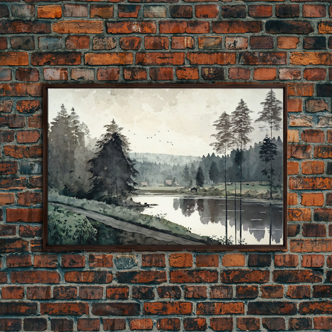 Wall Art Oil Painting Landscape Framed Canvas Print, Vintage Nature Framed Large Gallery Art, Antique Style Art Ready to Hang