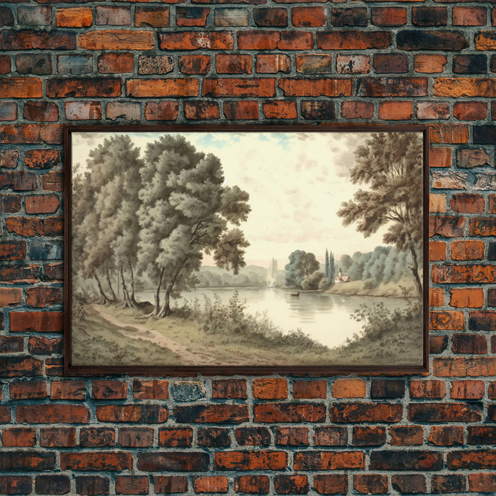 Pine Tree Wall Art Canvas Print, Oil Painting Landscape Wall Art, Vintage Nature Framed Large Gallery Art, Antique Art Ready to Hang