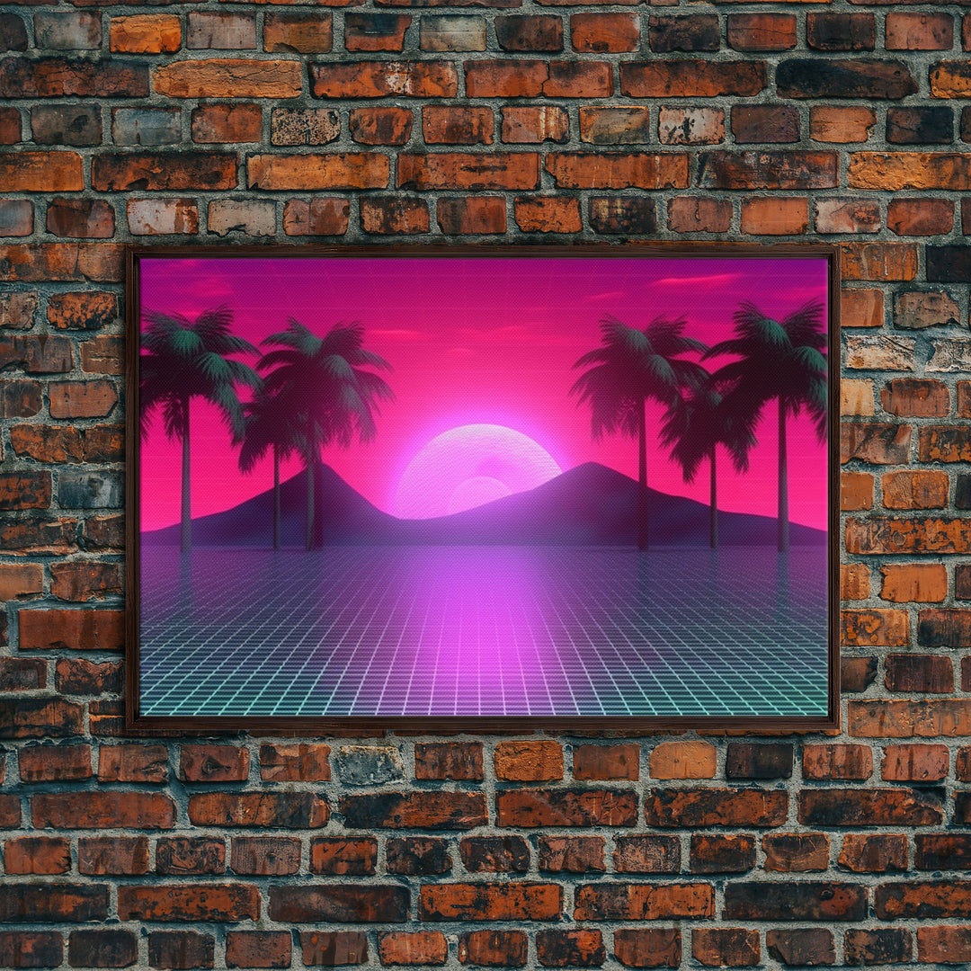 Landscape Wall Art | Framed Canvas Print | Living room art | Vaporwave Style | Retro | Neon Art | Wonderful art | Portrait | Outrun Style