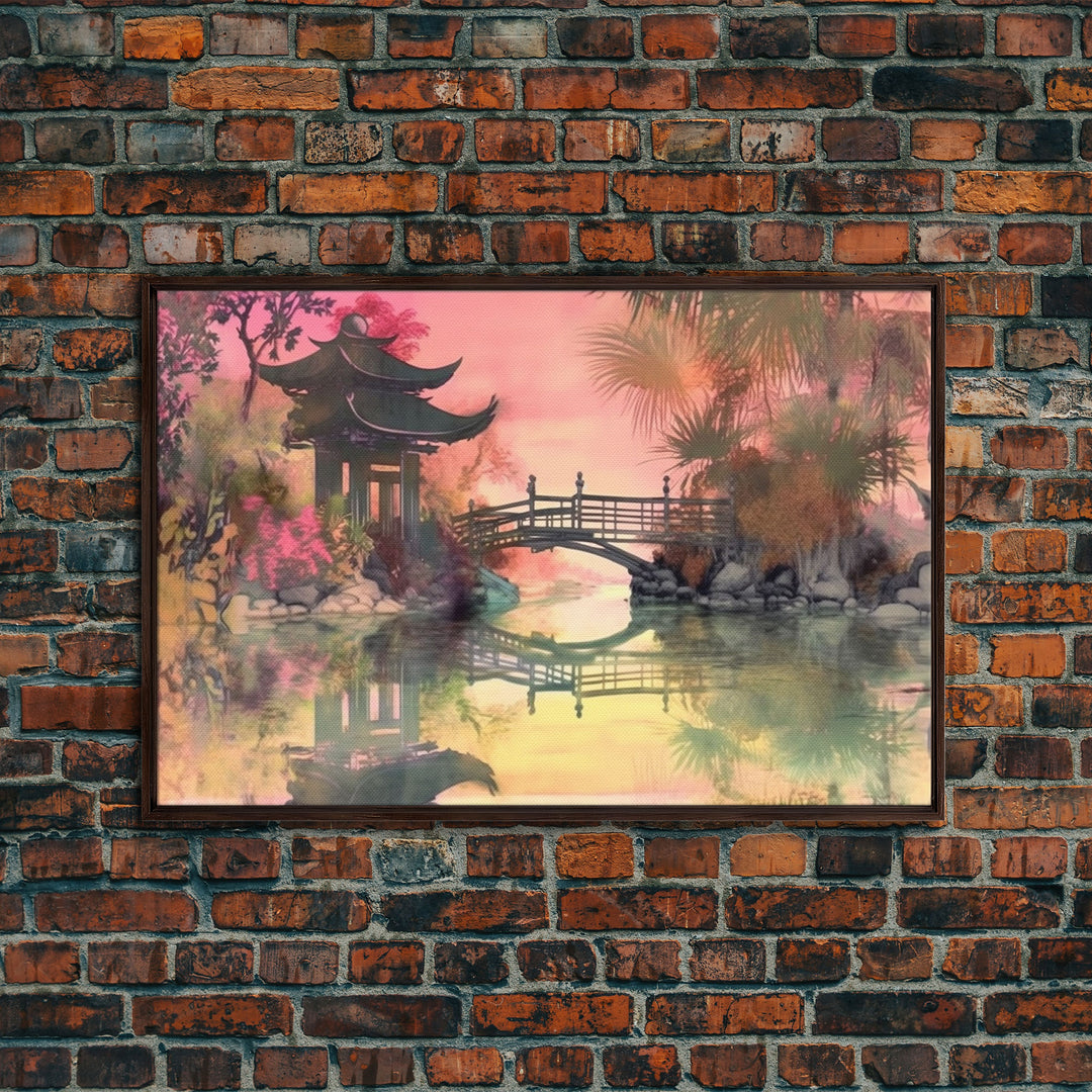 Oriental painting Wall art, Framed Canvas Print, Pop Art Style, Living room art, Original painting, Canvas art, Nature art, Japanese Pagoda