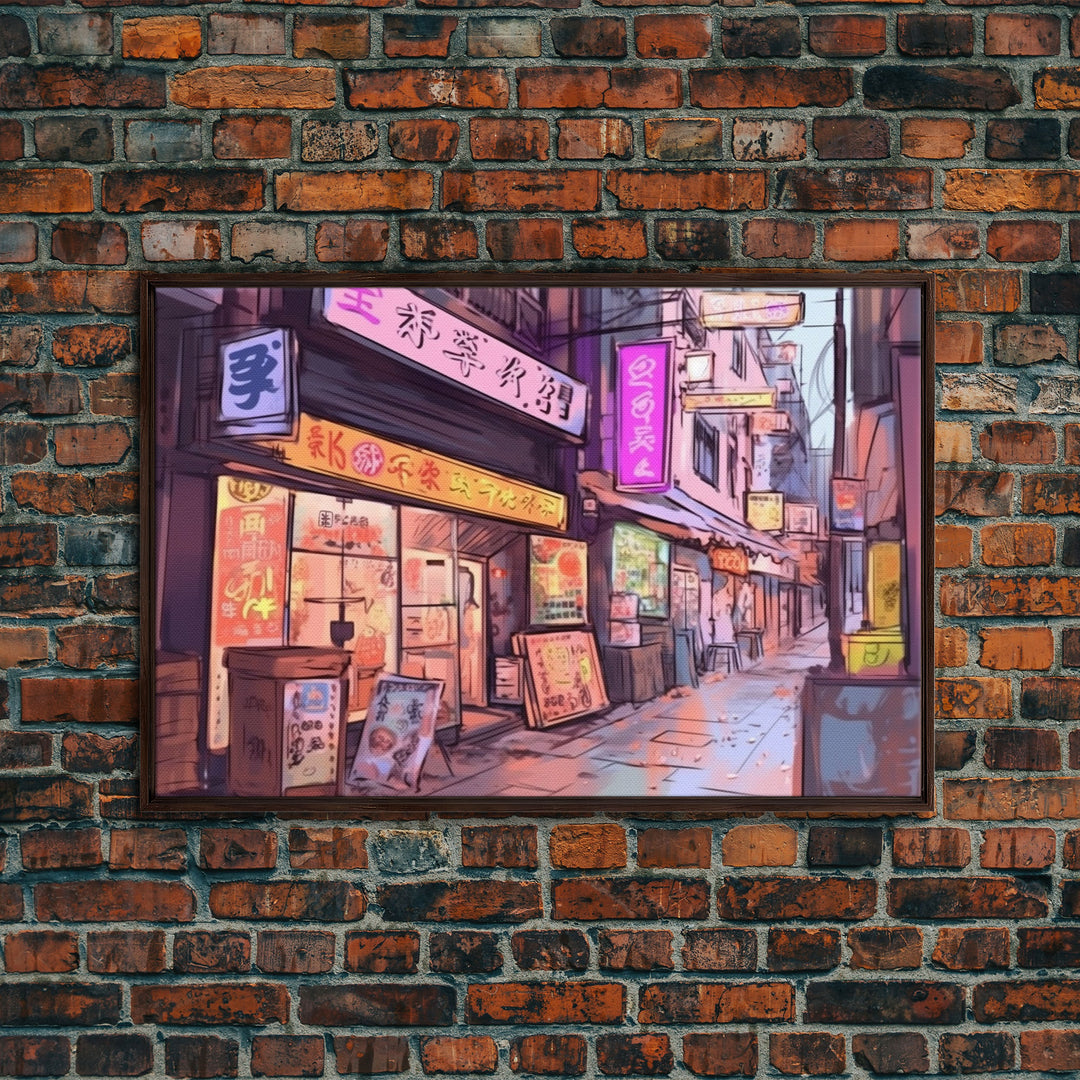 Tokyo Newspaper Kiosk - Downtown Tokyo In the 80s - Framed Canvas Print - Outrun Style Decor - Wall Art