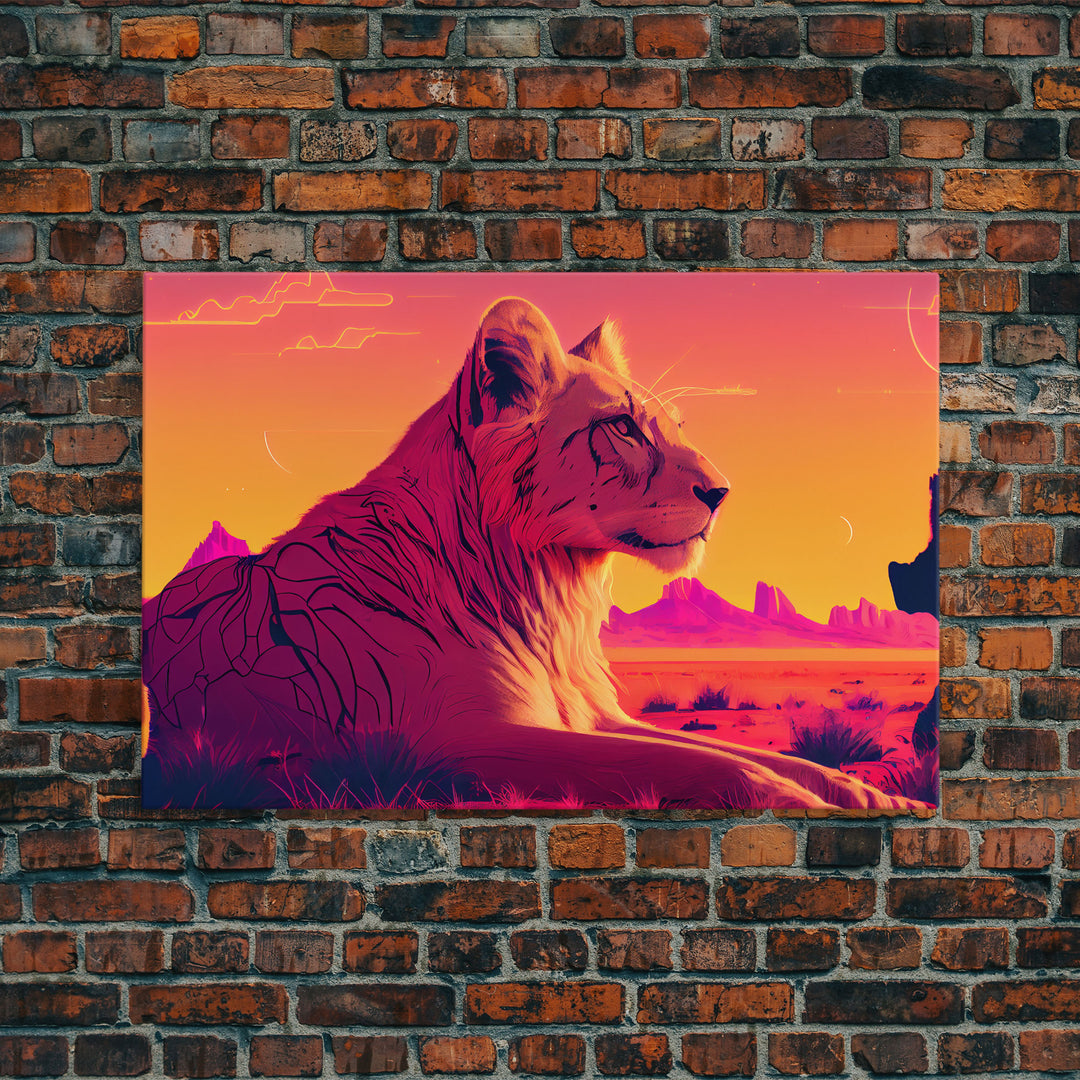 Cool lioness art, boss lady art, framed canvas print, pastel art of Africa