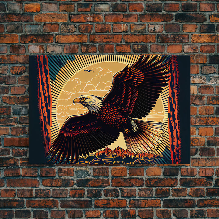 Bald eagle mural art, framed canvas print, framed wall art, cool bedroom wall decor