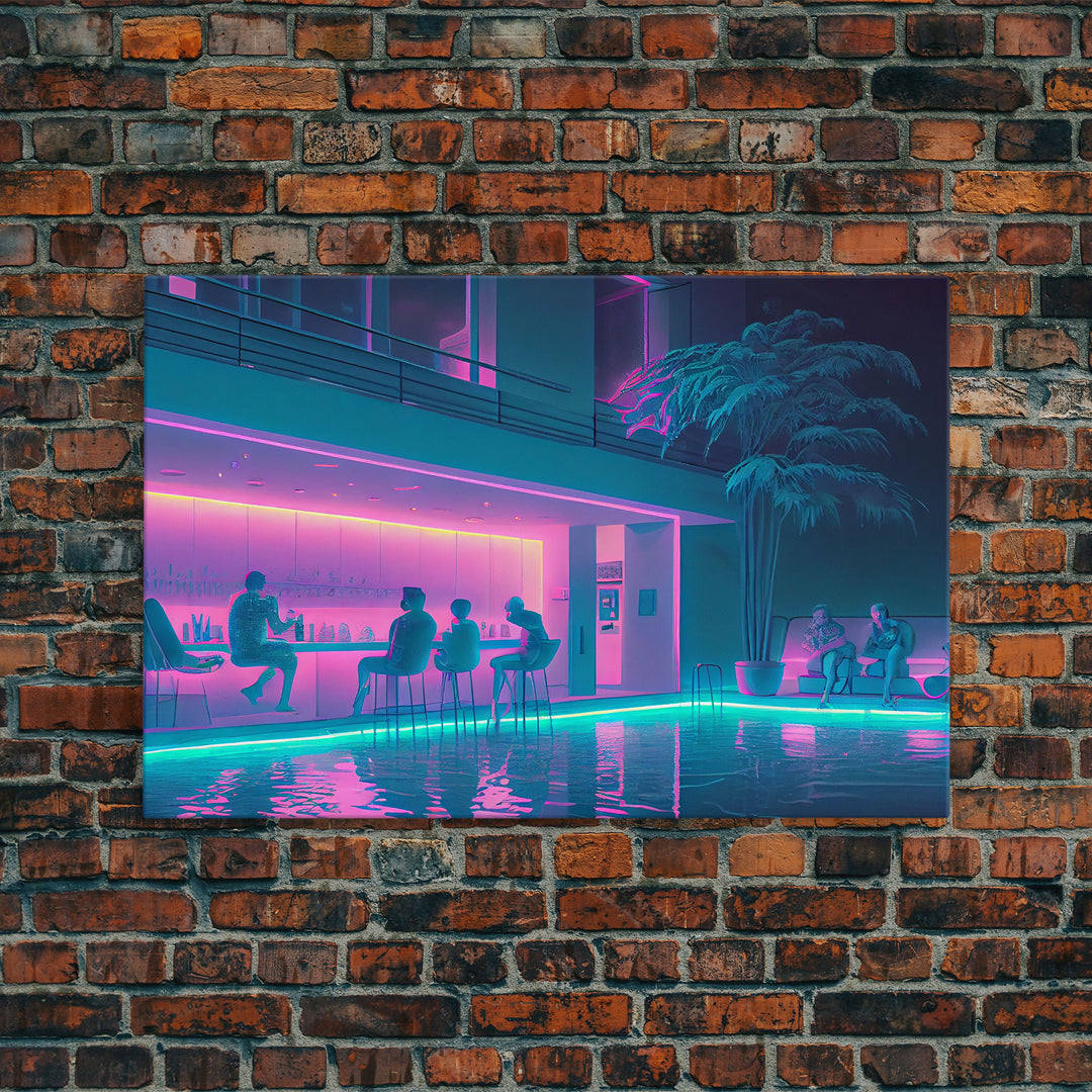 The Lounge - Vaporwave bar decor, framed canvas print, pastel synthwave art, colorful wall decor