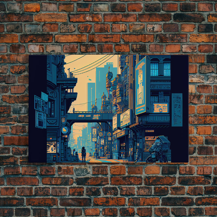 Futuristic Dystopian Cyberpunk City Blue Urban Fine Art Print, Wall Decor, Wall Poster, Wall Art Print