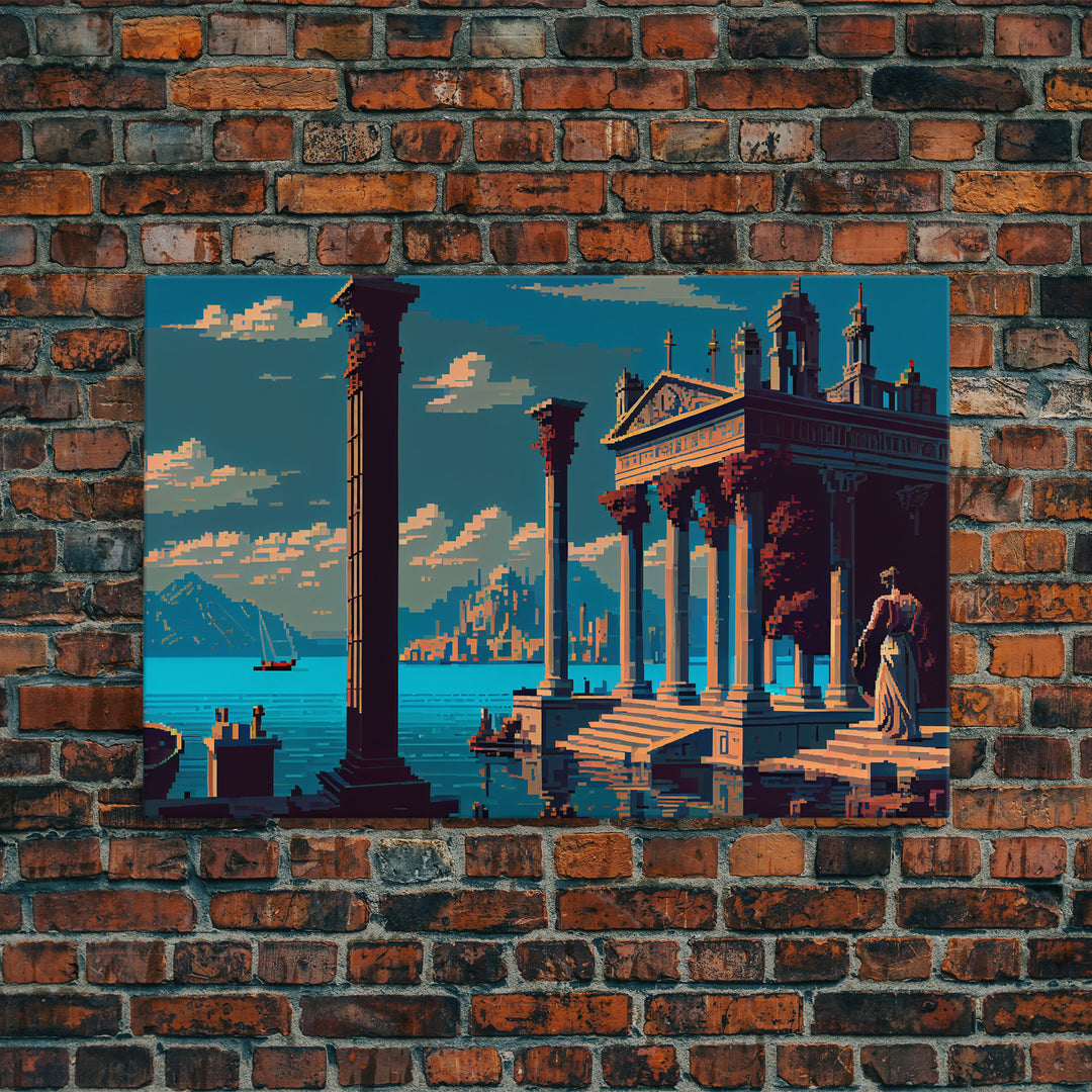 Ancient Roman Architecture, 8 bit pixel art, framed canvas print