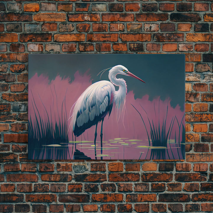 Beautiful stork watercolor, framed canvas print