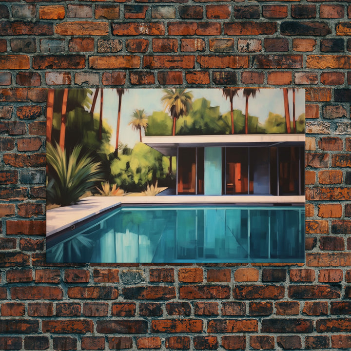 The Pool House, Mid Century Modern Decor, Framed Wall Art, Architectural Print, Retro Art, Swimming Pool Art, Framed Painting