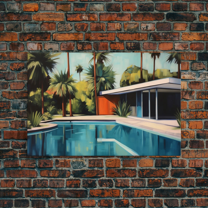 The Pool House, Mid Century Modern Decor, Framed Wall Art, Architectural Print, Retro Art, Swimming Pool Art, Framed Painting