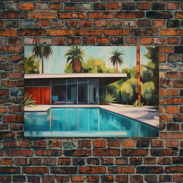 The Pool House, Mid Century Modern Decor, Framed Wall Art, Architectural Print, Retro Art, Swimming Pool Art, Framed Painting